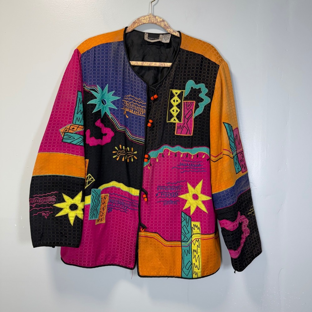 Maggie Barnes Vintage Colorblock Abstract Art to Wear Jacket Plus 1X Multicolor‎